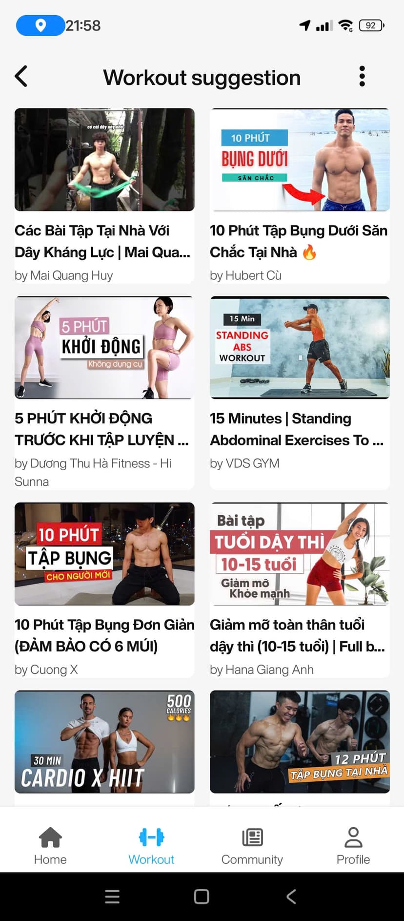 Workout Results